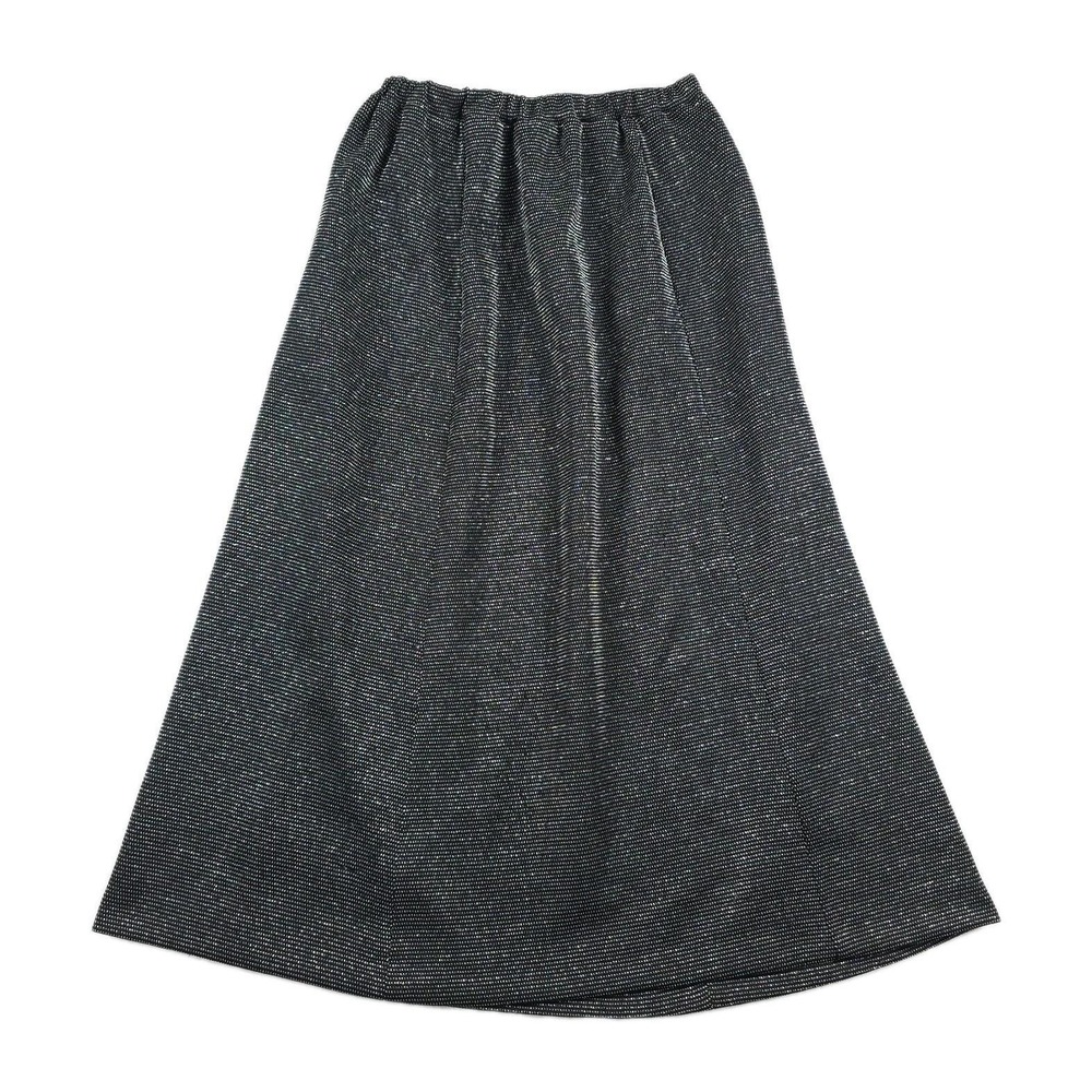Vintage Add'ems Black Silver Metallic Knit A-Line Midi Skirt Elastic Waist L/XL